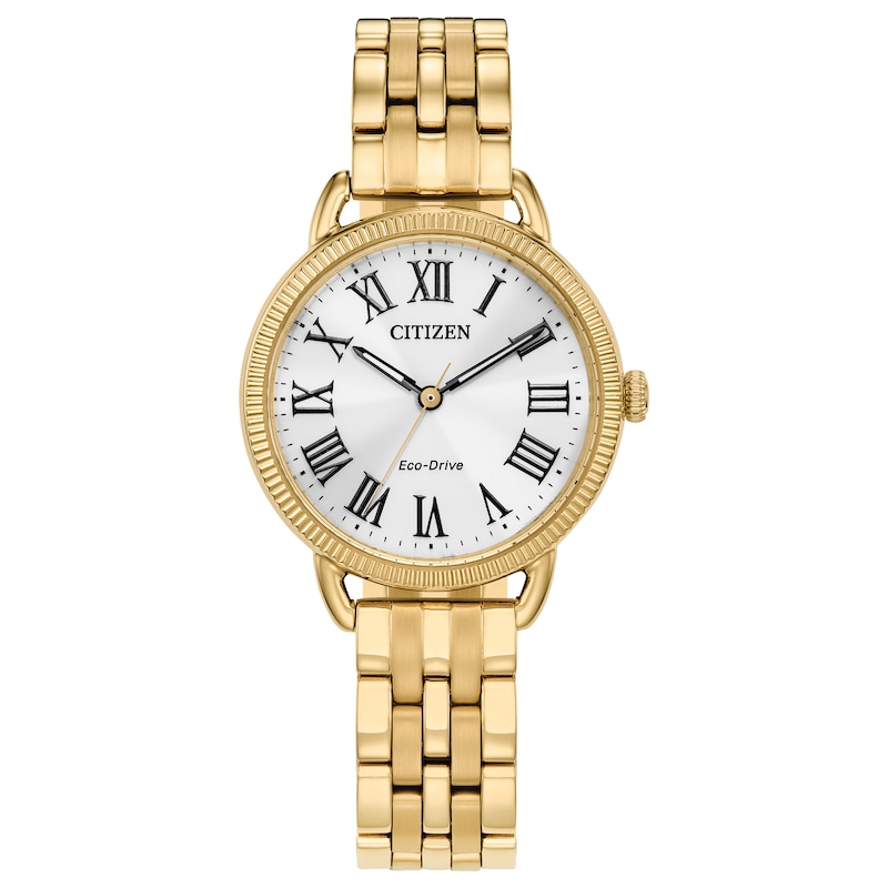 Main Image 1 of Ladies’ Citizen Eco-Drive® Classic Gold-Tone IP Watch with Silver-Tone Dial (Model: EM1052-51A)