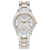 Thumbnail Image 1 of Ladies’ Citizen Eco-Drive® Crystal Accent Two-Tone IP Watch with Silver-Tone Dial (Model: FE1146-71A)