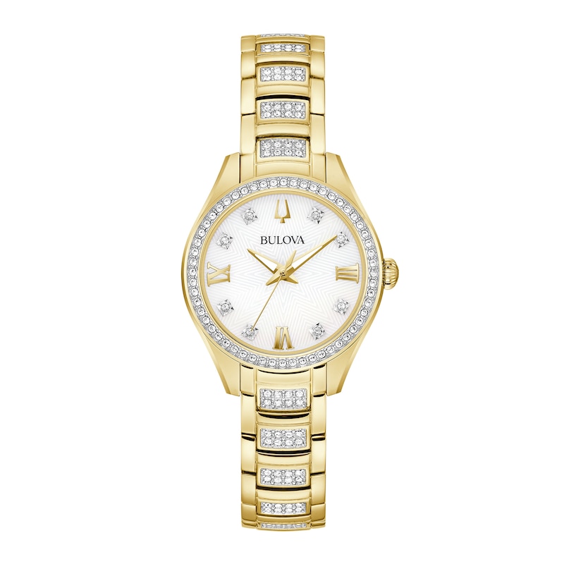 Main Image 1 of Ladies' Bulova Crystal Accent Gold-Tone IP Watch with Mother-of-Pearl Dial (Model: 98L306)