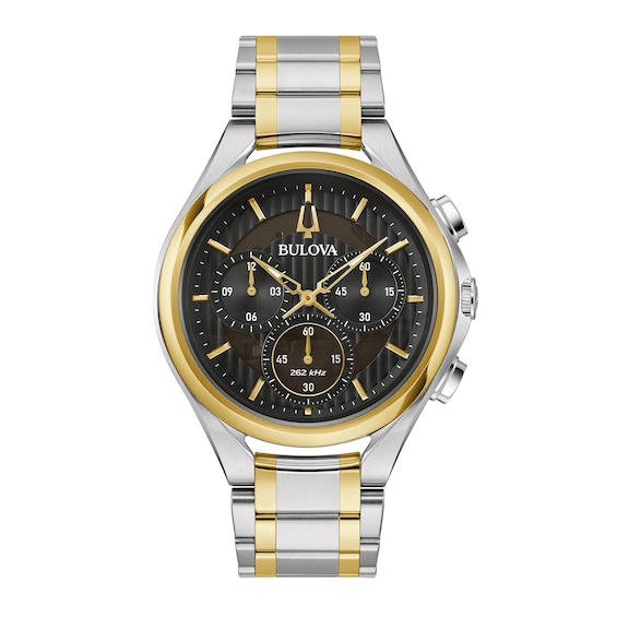 Men's Bulova CURV Two-Tone IP Chronograph Watch With Black Dial (Model: 98A301)