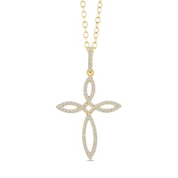 1/4 CT. T.W. Diamond Pointed Loop Cross Drop Pendant in Sterling Silver with 14K Gold Plate