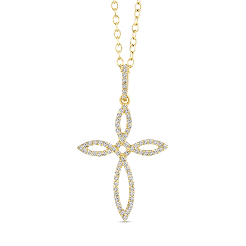 Main Image 1 of 1/4 CT. T.W. Diamond Pointed Loop Cross Drop Pendant in Sterling Silver with 14K Gold Plate