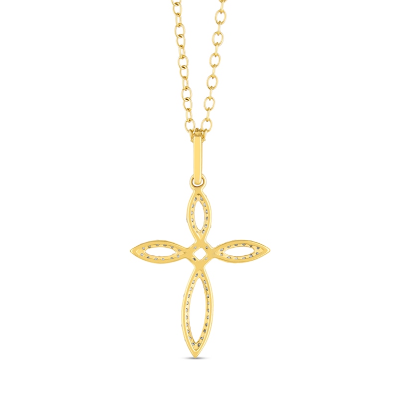 Main Image 2 of 1/4 CT. T.W. Diamond Pointed Loop Cross Drop Pendant in Sterling Silver with 14K Gold Plate