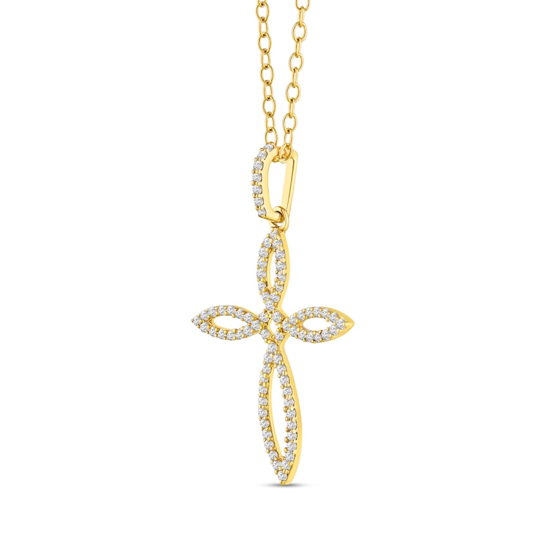 Main Image 4 of 1/4 CT. T.W. Diamond Pointed Loop Cross Drop Pendant in Sterling Silver with 14K Gold Plate