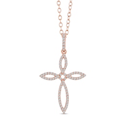 1/4 CT. T.W. Diamond Pointed Loop Cross Drop Pendant in Sterling Silver with 14K Rose Gold Plate