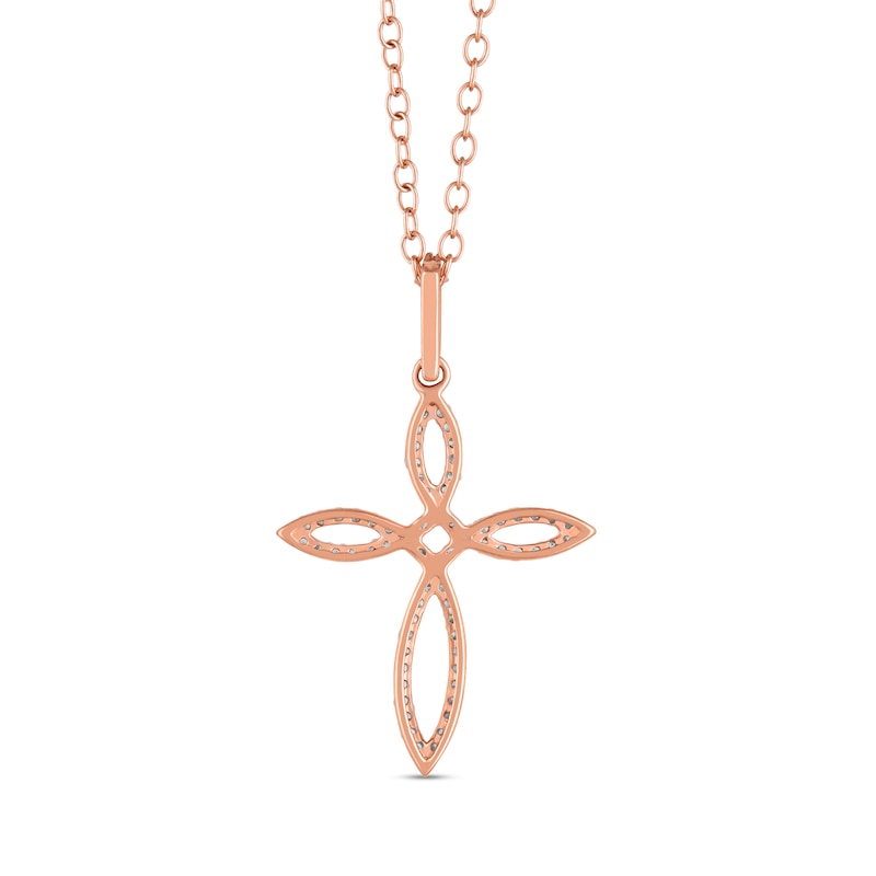 Main Image 2 of 1/4 CT. T.W. Diamond Pointed Loop Cross Drop Pendant in Sterling Silver with 14K Rose Gold Plate