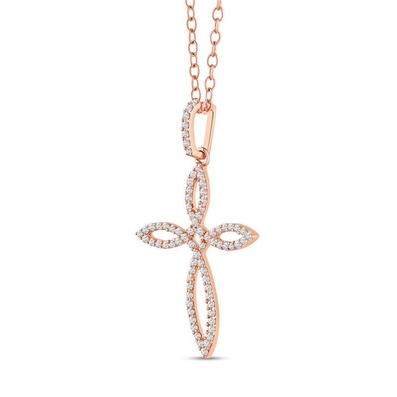 Main Image 4 of 1/4 CT. T.W. Diamond Pointed Loop Cross Drop Pendant in Sterling Silver with 14K Rose Gold Plate