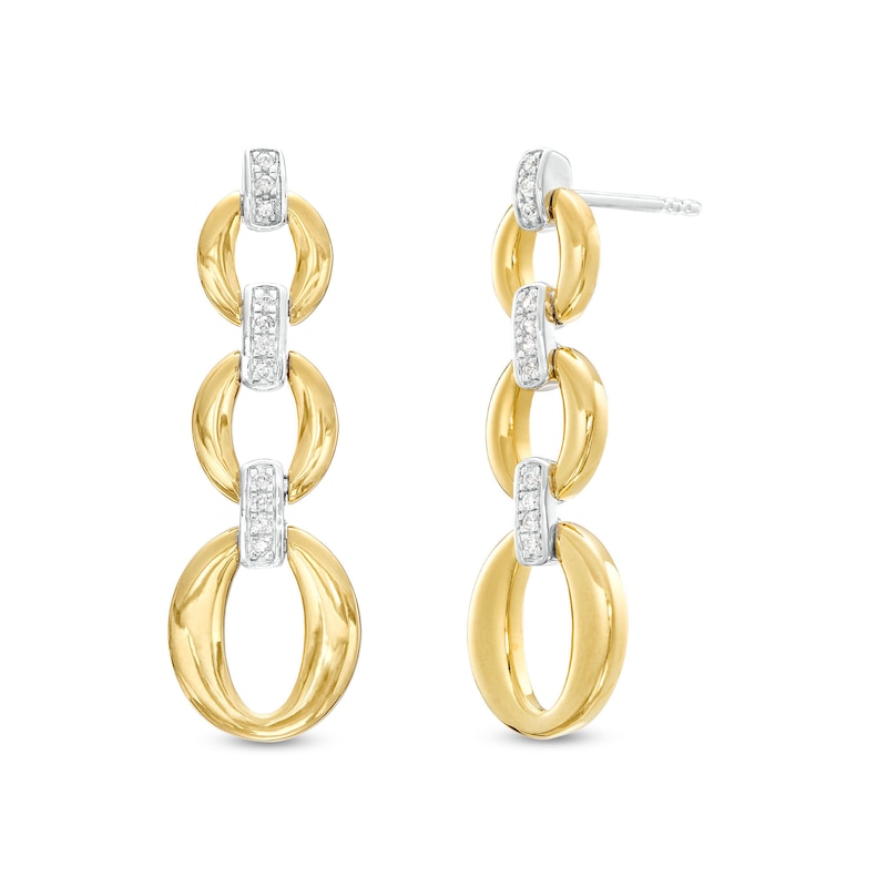 Main Image 1 of 1/10 CT. T.W. Diamond Oval Link Graduated Triple Drop Earrings in 10K Two-Tone Gold