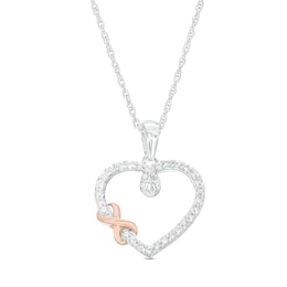 1/4 CT. T.W. Diamond Offset Infinity Wrapped Loop Heart Outline Drop Pendant in Sterling Silver and 14K Rose Gold Plate