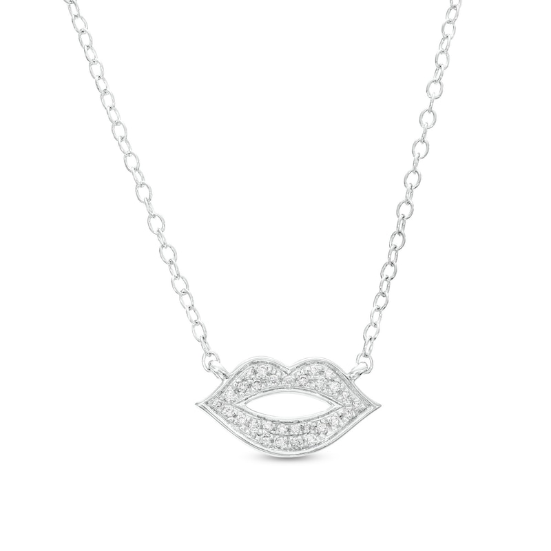 Main Image 1 of 1/10 CT. T.W. Diamond Kissing Lips Necklace in Sterling Silver