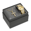 Thumbnail Image 0 of Men's Bulova Crystal Accent Gold-Tone IP Watch with Champagne Dial and Cross Pendant Box Set (Model: 98K113)