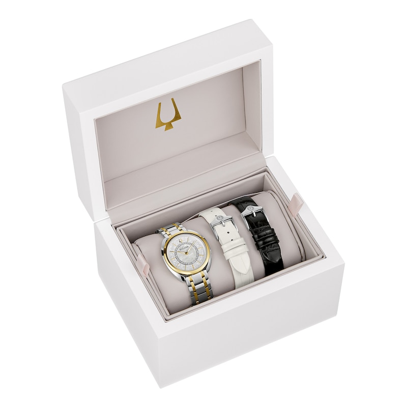 Main Image 5 of Ladies' Bulova Duality 1/10 CT. T.W. Diamond Two-Tone IP Watch with Mother-of-Pearl Dial (Model: 98X134)