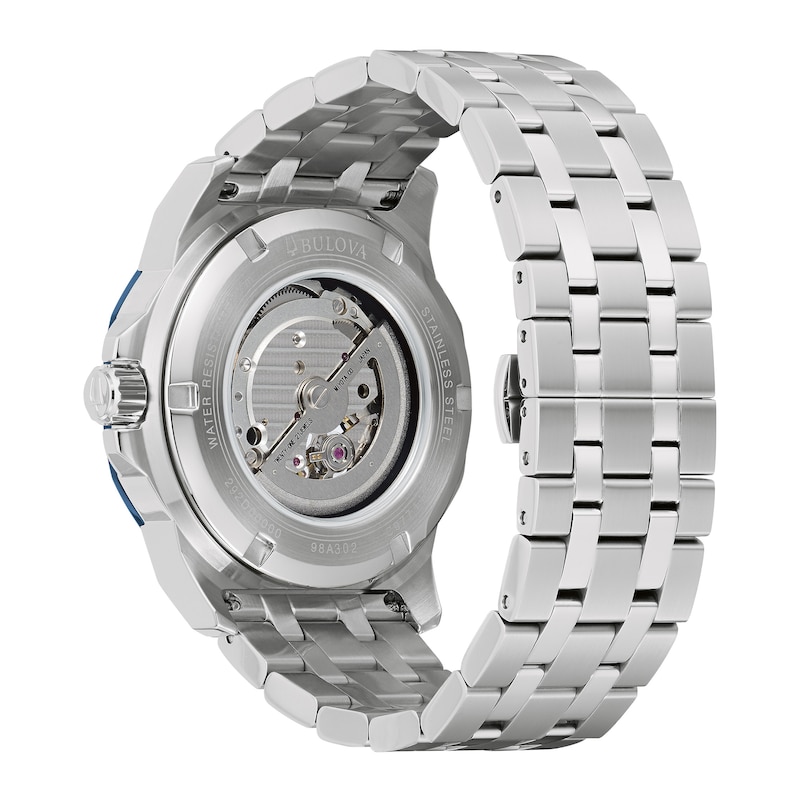 Main Image 2 of Men's Bulova Marine Star Automatic Watch with Blue Skeleton Dial (Model: 98A302)