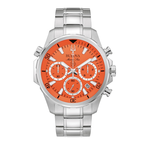 Men's Bulova Marine Star Chronograph Watch with Orange Dial (Model: 98B395)