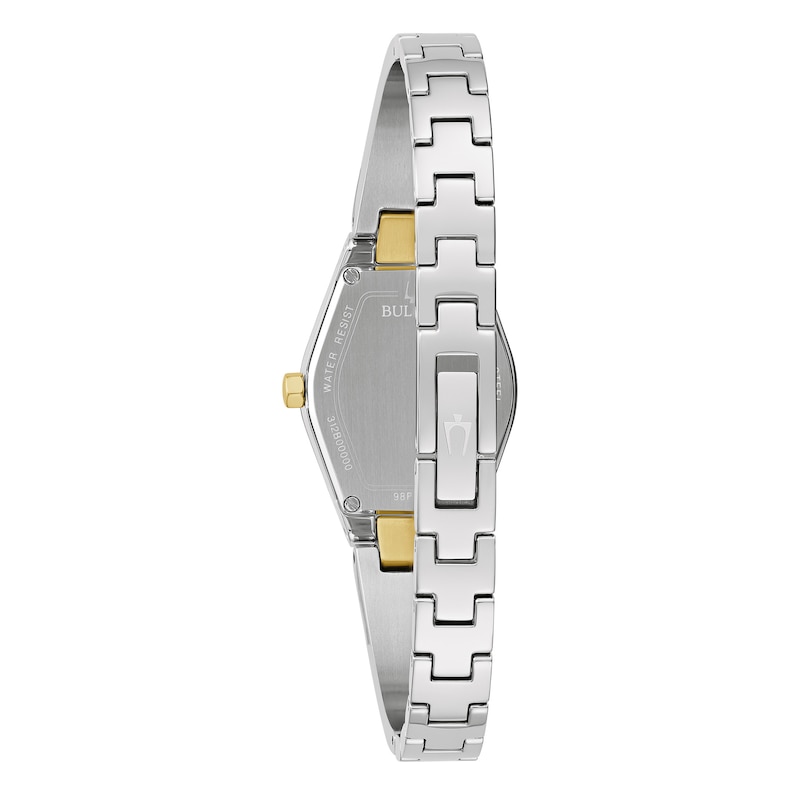 Main Image 2 of Ladies' Bulova Gemini Diamond Accent Two-Tone IP Bangle Watch with Tonneau Blue Dial (Model: 98P218)