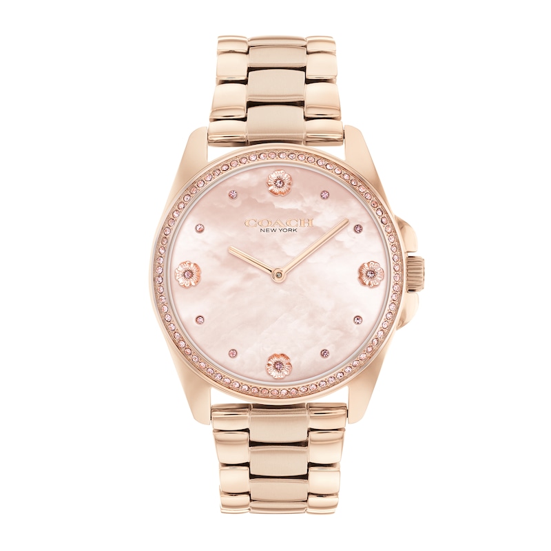 Main Image 1 of Ladies' Coach Greyson Crystal Accent Rose-Tone IP Watch with Mother-of-Pearl Dial (Model: 14504110)