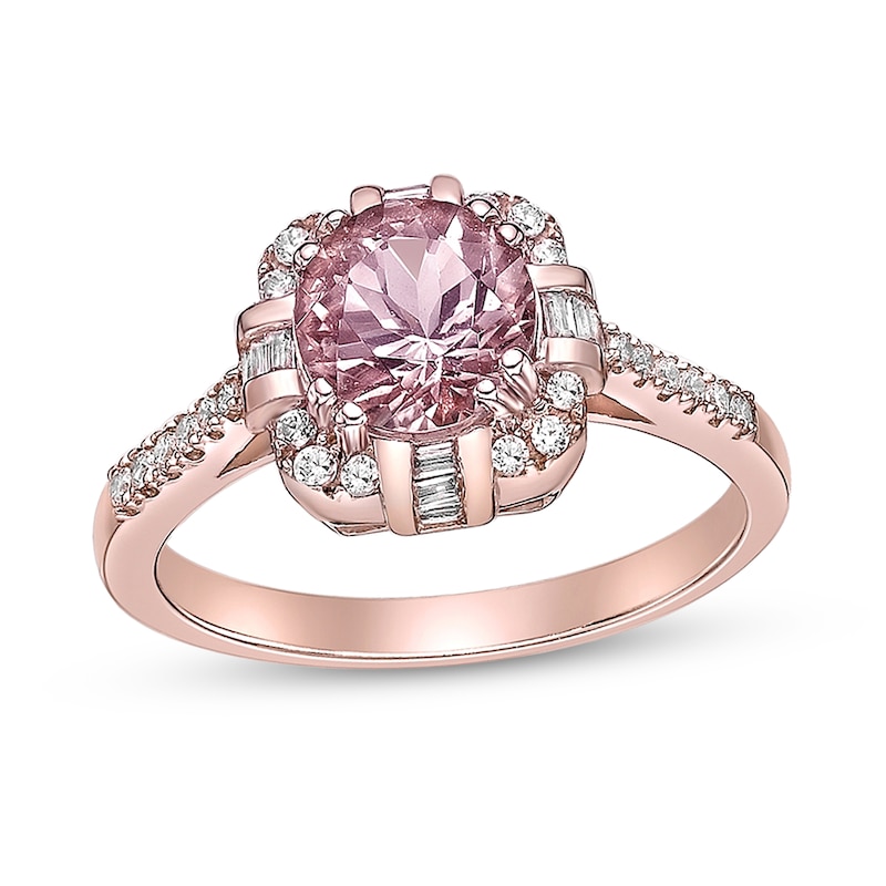 Pink Sapphire & Diamond Engagement Ring 1/4 ct tw Round & Baguette-Cut 14K  Rose Gold