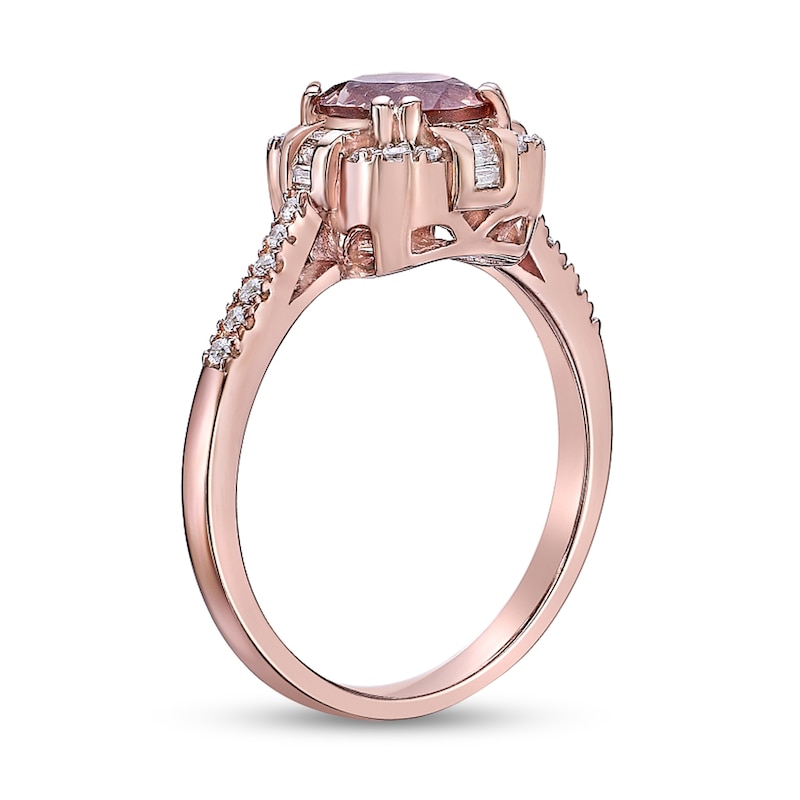 Pink Sapphire & Diamond Engagement Ring 1/4 ct tw Round & Baguette-Cut 14K  Rose Gold