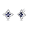 Thumbnail Image 1 of Pear-Shaped Blue and White Lab-Created Sapphire Open Petal Frame Quartet Floral Stud Earrings in Sterling Silver