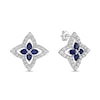 Thumbnail Image 3 of Pear-Shaped Blue and White Lab-Created Sapphire Open Petal Frame Quartet Floral Stud Earrings in Sterling Silver