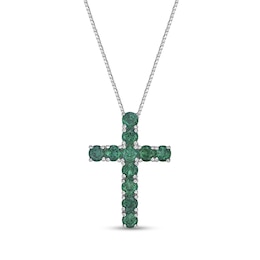 Lab-Created Emerald Cross Pendant in Sterling Silver