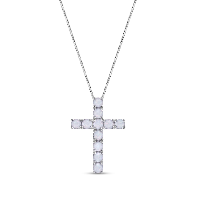 Main Image 1 of Lab-Created Opal Cross Pendant in Sterling Silver