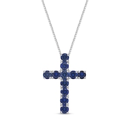 Blue Lab-Created Sapphire Cross Pendant in Sterling Silver