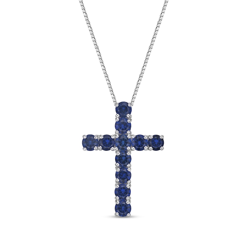 Main Image 1 of Blue Lab-Created Sapphire Cross Pendant in Sterling Silver