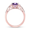 Thumbnail Image 3 of Cushion-Cut Amethyst and Baguette White Topaz Collar Twist Shank Ring in Sterling Silver with 18K Rose Gold Plate