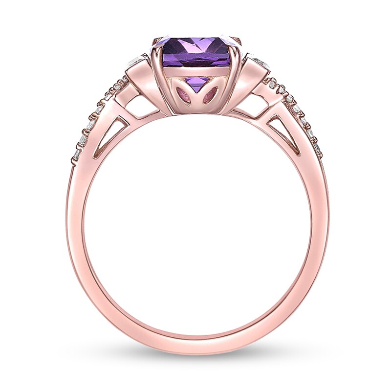 Main Image 3 of Cushion-Cut Amethyst and Baguette White Topaz Collar Twist Shank Ring in Sterling Silver with 18K Rose Gold Plate