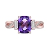 Thumbnail Image 4 of Cushion-Cut Amethyst and Baguette White Topaz Collar Twist Shank Ring in Sterling Silver with 18K Rose Gold Plate