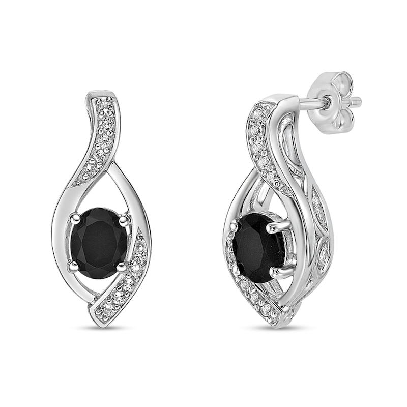 Oval Black Onyx and White Topaz Open Flame-Inspired Stud Earrings in Sterling Silver