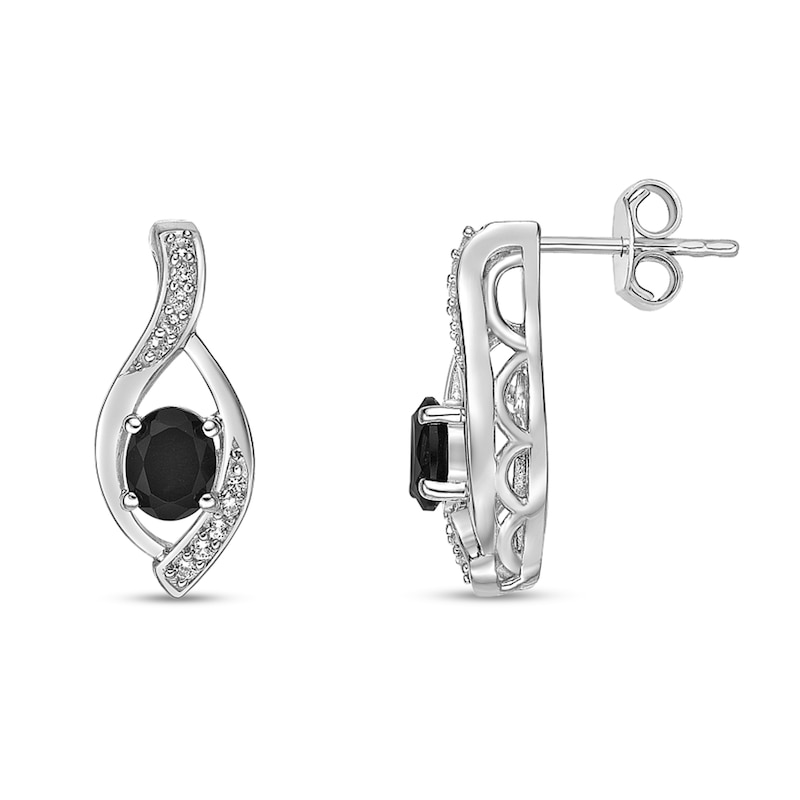 Oval Black Onyx and White Topaz Open Flame-Inspired Stud Earrings in Sterling Silver
