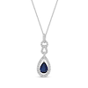 Thumbnail Image 1 of Pear-Shaped Blue Sapphire and 1/4 CT. T.W. Diamond Open Frame Teardrop Doorknocker Pendant in 10K White Gold