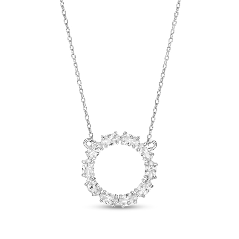 Main Image 1 of Oval White Lab-Created Sapphire Circle Necklace in Sterling Silver
