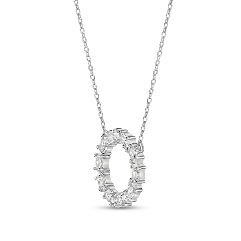 Main Image 2 of Oval White Lab-Created Sapphire Circle Necklace in Sterling Silver