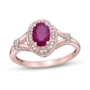 Thumbnail Image 1 of Oval Ruby and 1/10 CT. T.W. Diamond Duo Station Frame Collar Split Shank Ring in 10K Rose Gold