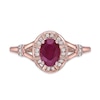 Thumbnail Image 4 of Oval Ruby and 1/10 CT. T.W. Diamond Duo Station Frame Collar Split Shank Ring in 10K Rose Gold