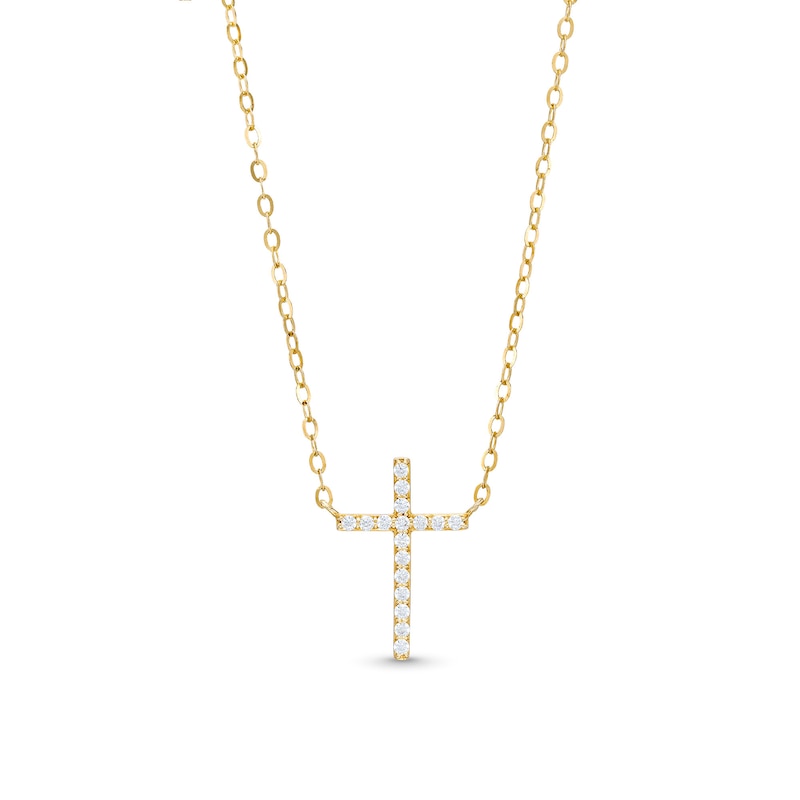 Main Image 1 of 1/15 CT. T.W. Diamond Cross Necklace in 10K Gold