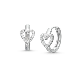 1/6 CT. T.W. Diamond Heart Huggie Hoop Earrings in Sterling Silver