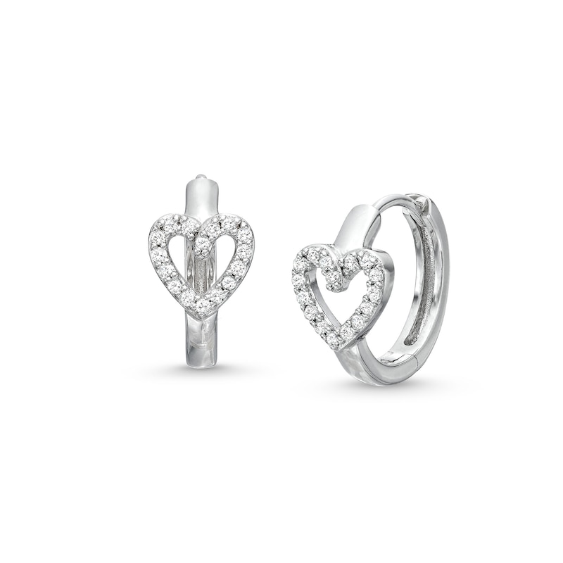 Main Image 1 of 1/6 CT. T.W. Diamond Heart Huggie Hoop Earrings in Sterling Silver