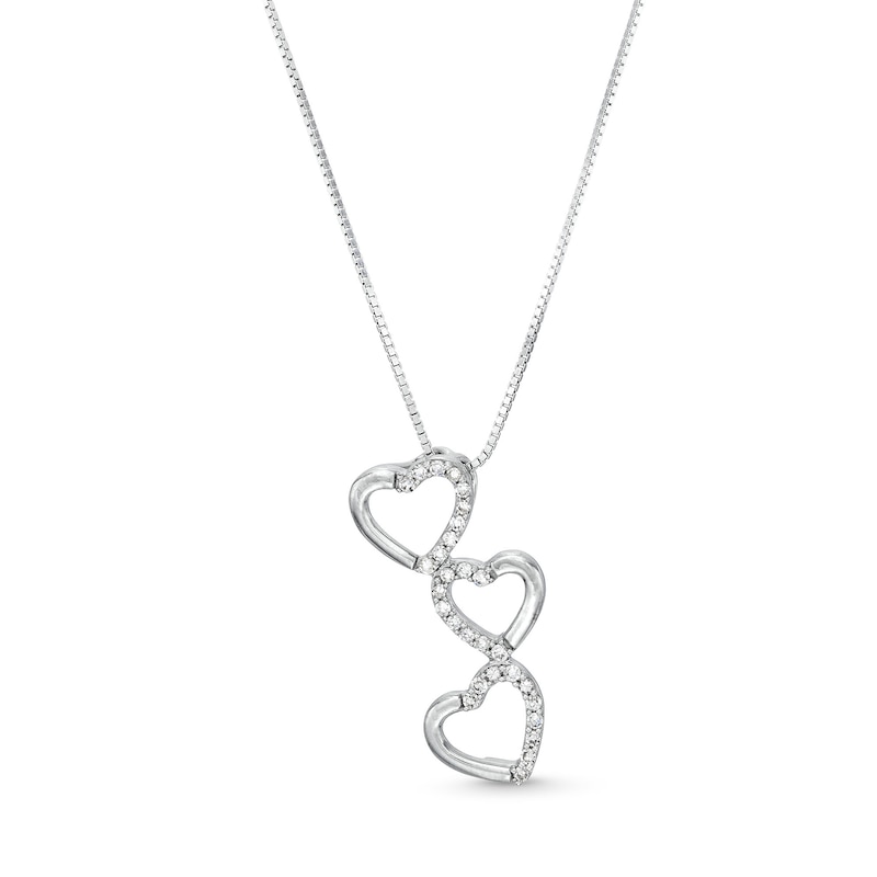 Main Image 1 of 1/6 CT. T.W. Diamond Linear Hearts Trio Pendant in Sterling Silver