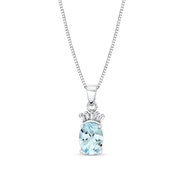 Oval Aquamarine and 1/15 CT. T.W. Baguette Diamond Pendant in 14K White Gold