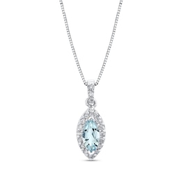 Marquise-Cut Aquamarine and 1/5 CT. T.W. Diamond Frame Pendant in 14K White Gold