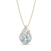 Thumbnail Image 0 of Oval Aquamarine and 1/5 CT. T.W. Baguette Diamond Flame Pendant in 14K Gold