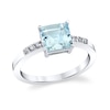 Thumbnail Image 1 of 7.0mm Princess-Cut Aquamarine and 1/10 CT. T.W. Diamond Ring in 14K White Gold