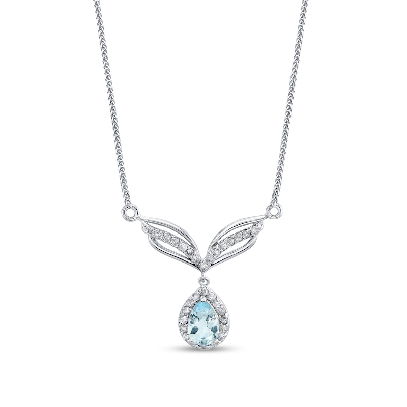 Main Image 1 of Pear-Shaped Aquamarine and 1/3 CT. T.W. Diamond Whale Fin Necklace in 14K White Gold - 16&quot;