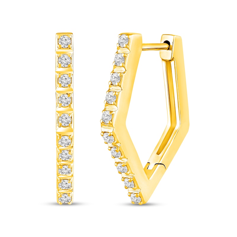 Main Image 1 of 1/4 CT. T.W. Diamond Squared Hoop Earrings in Sterling Silver with 14K Gold Plate