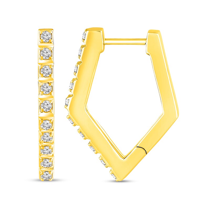 Main Image 2 of 1/4 CT. T.W. Diamond Squared Hoop Earrings in Sterling Silver with 14K Gold Plate