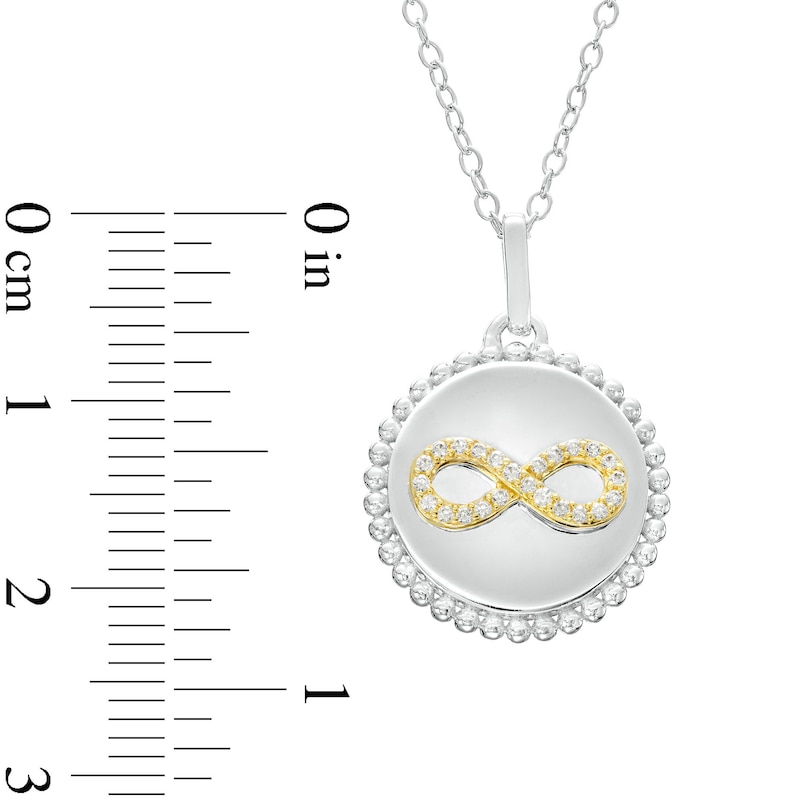 Main Image 3 of 1/10 CT. T.W. Diamond Sideways Infinity Bead Frame Circle Pendant in Sterling Silver and 10K Gold